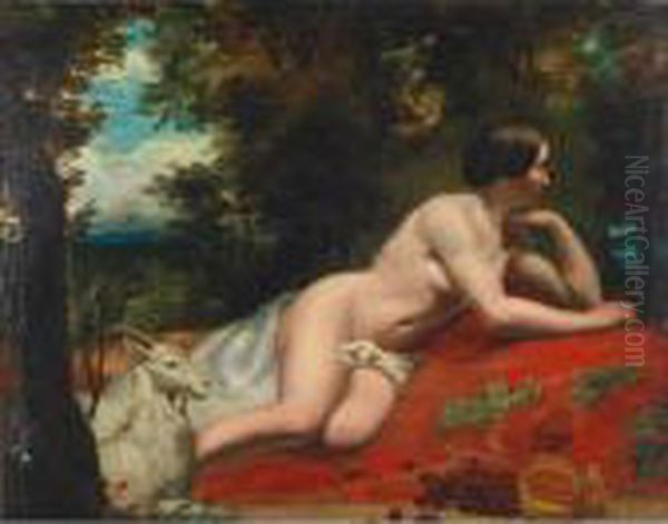 Nude In A Wood With Goat - view 1