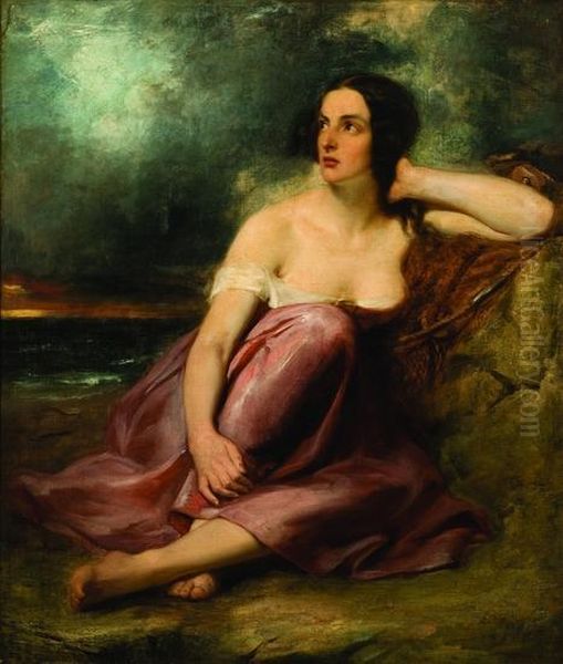 Woman Resting Against Rock - view 1