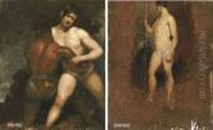 The Wrestlers (recto); And A Study Of A Man With A Staff (verso) by William Etty