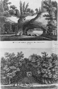 Two views of Chantilly the grotto of the English landscaped garden and the head of the Grand Canal by Lacombe