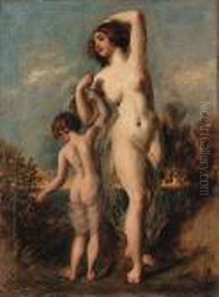 A Woman And Child In A Lake Landscape - view 1