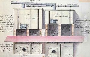 Design for system of heating water at the Hotel de Montholon in Paris by Jean-Jacques Lequeu
