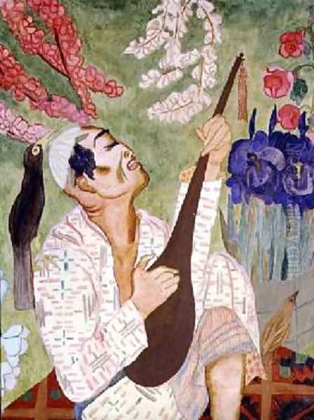 Japanese Man Playing a Lute - view 1