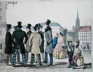Elegant Men Wearing Scottish Trousers on the Streets of Vienna by Lempis