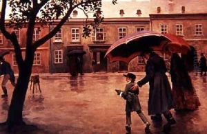 Franz Schubert 1797-1828 on his way to school accompanied by his father by Johann Larwin