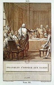 Benjamin Franklin Presenting his Opposition to the Taxes in 1766 by Le Jeune