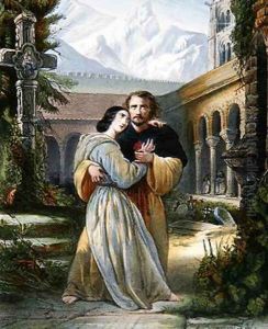Final Act Act IV of La Favorite depicting Leonora dying in the arms of Fernando by Francois Gabriel Guillaume Lepaulle
