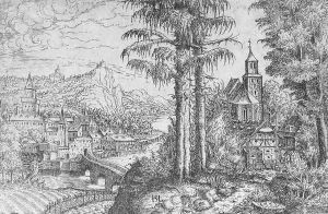 View of a Town along the River with a Church on the Right Bank
