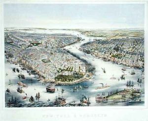 Birds-eye view of New York and Brooklyn by Lochner, J.H.