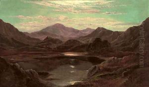 A loch landscape by moonlight
