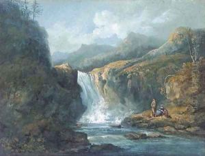 Anglers before a waterfall