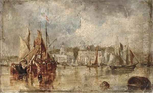 Barges and other shipping lying on the Thames at Greenwich - view 1
