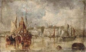 Barges and other shipping lying on the Thames at Greenwich by John Locker