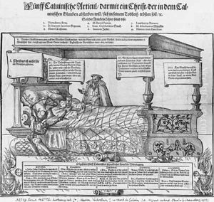 John Calvin on his death bed John Calvin on his death bed