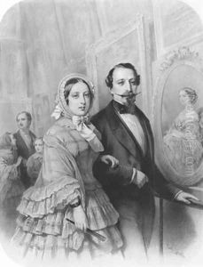 Queen Victoria and Napoleon III Emperor of France visiting the art gallery of the Universel Exhibition in Paris by Emile Lassalle