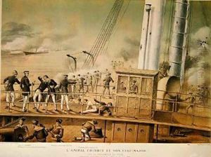 Admiral Amedee Anatole Courbet 1827-85 and his Officers on Board the Volta by Charles Leduc