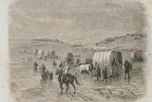 A Wagon Train Heading West in the 1860s by Eugene Antoine Samuel Lavieille
