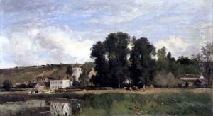 On the Banks of the Seine at Levy by Eugene Antoine Samuel Lavieille