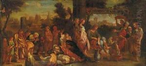 The death of Ananias and Sapphira with the washing of Peter's feet () by Charles Lebrun