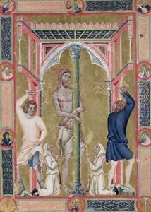 The Flagellation of Christ from the Mariegola de la Scuola di San Giovanni Evangelista de Venise by Luca di Paolo Veneziano