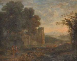 A landscape with a shepherd and shepherdess with their flock by Claude Lorrain (Claude Gellee)