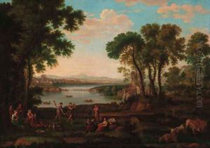 Figures dancing in a classical landscape by Claude Lorrain (Claude Gellee)