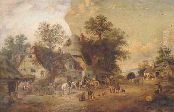 Figures in a village - view 1
