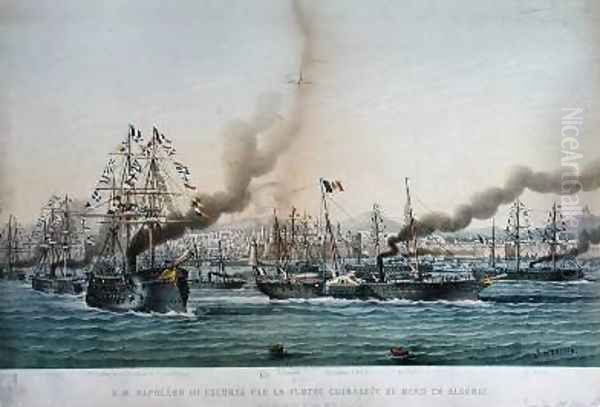 The Arrival of Napoleon III 1808-73 in Algeria with an Escort of Battleships - view 1