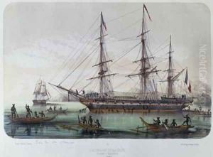 The Astrolabe and Zelee visiting Nuku Hiva Island in the French Marquesas Islands by Louis Le Breton
