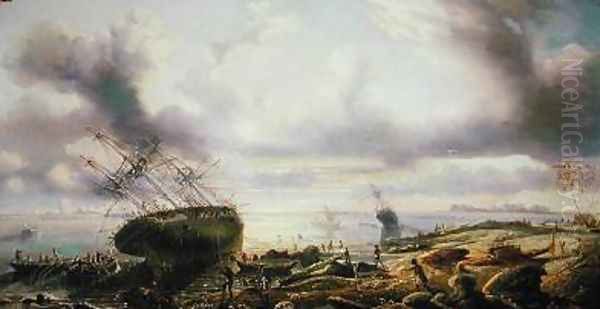 The Astrolabe and the Zelee stranded in the Torres Strait - view 1