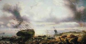 The Astrolabe and the Zelee stranded in the Torres Strait by Louis Le Breton