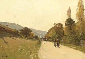 An encounter on a village road by Paul Lecomte