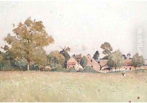 In the fields near a village by Paul Lecomte