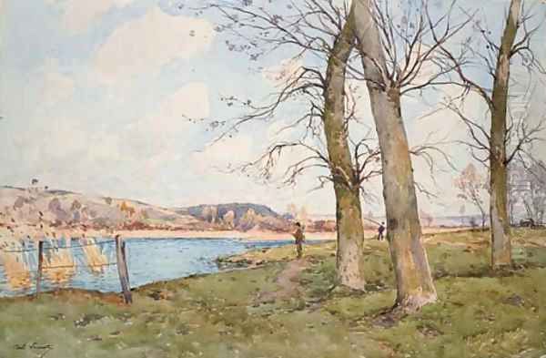 Paysage avec des pecheurs au bord d'une riviere - view 1