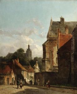 Figures In A Sunlit Dutch Town
