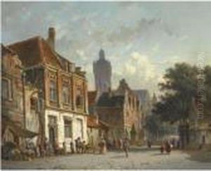 A Town Scene by Adrianus Eversen