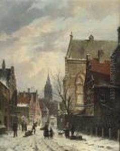 A Snow-covered Street With A Church Beyond A Snow-covered Street With A Church Beyond