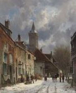 A Dutch Town In Winter by Adrianus Eversen