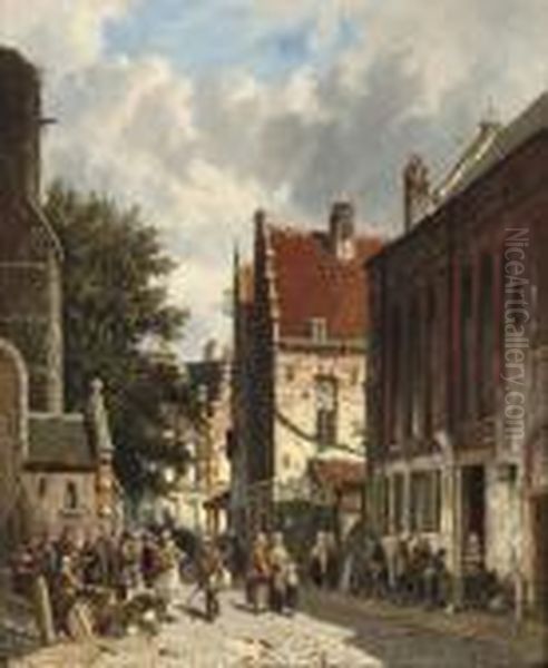 A Busy Market In A Sunny Dutch Town - view 1