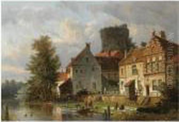 Many Figures In A Waterfront Town - view 1