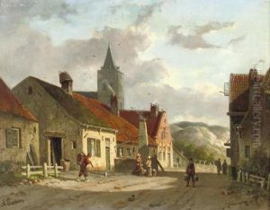 Daily Activities In A Sunlit Dutch Town by Adrianus Eversen