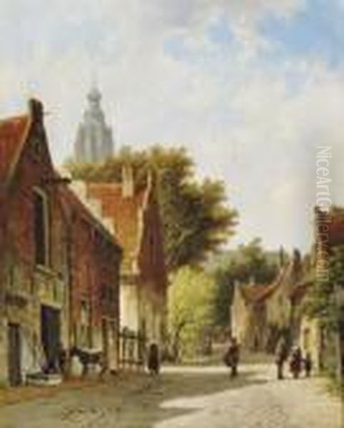Townspeople In A Sunlit Street - view 1
