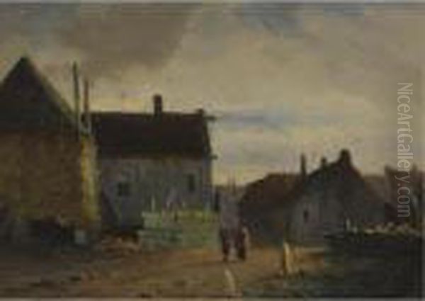 Figures In A Town Near A Haystack - view 1
