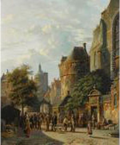Many Figures On A Market In A Dutch Town - view 1