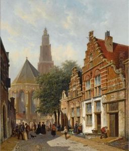 Elegant Figures In A Sunlit Dutch Town