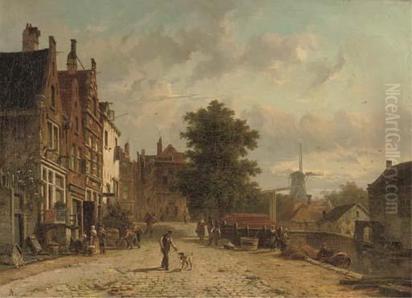 Daily Activities On The
Baangracht In Amsterdam With The Windmill On The Brouwersgracht Beyond - view 1