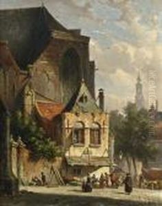 Busy Market In A Dutch Town by Adrianus Eversen