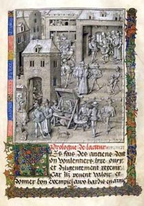 The copyist Jean Mielot fl.1448-68 working in his scriptorium by Jean I Le Tavernier