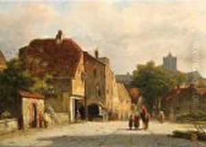 Figures In A Dutch Town by Adrianus Eversen