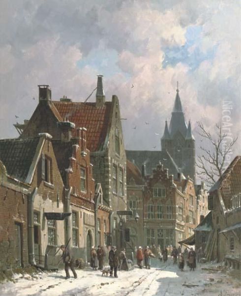 A Busy Street In Delft In Winter - view 1